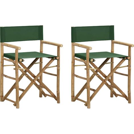 Sillas de director plegables 2 piezas bambú y tela verde vidaXL