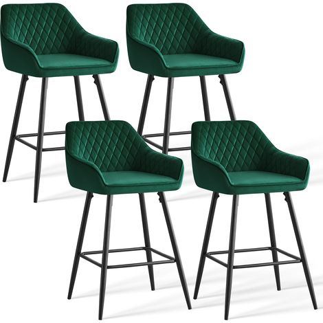 JYMTOM Lot de 4 tabourets de bar chaises en velours Siège rembourrée pieds en métal tabouret. chaises à manger bars jambes métalliques-Vert
