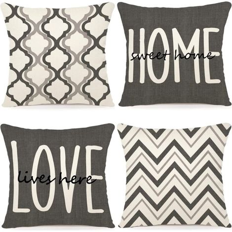 Lot de 4 Housse Coussin 45x45  Housses de Coussin Canapé Coussins Décoratifs Motif Géométrique Lot de Coussin Canapé en Lin pour Canapé Salon Chambre taie Oreiller d'Extérieur 45 x 45