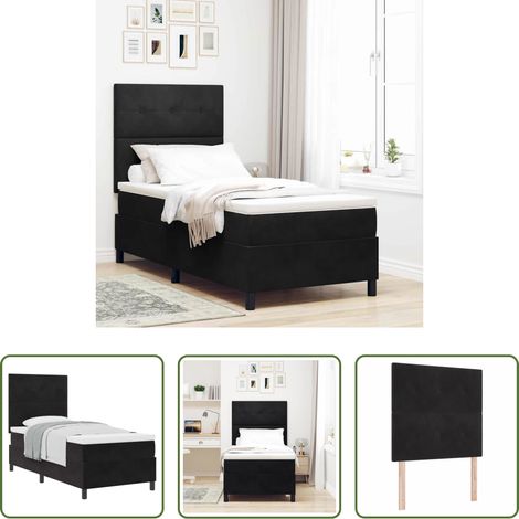 Lit à têtière réglable - Lit à ressorts avec matelas Noir 90 x 200 cm Velours (1/5)
