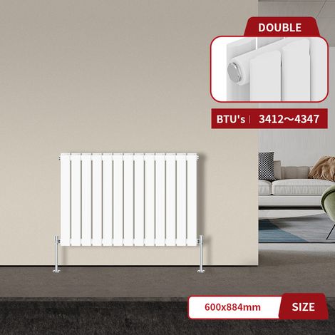 Warmehaus Flat Panel Radiator White Horizontal 600 x 884mm Double (1/5)