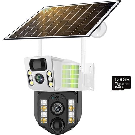 Caméra Solaire IP CCTV Caméras de Surveillance WiFi/4G Moniteur de Batterie extérieur Maison Intelligente Détection humanoïde PIR Protection de sécurité(4G Cam 128G Card) (1/5)