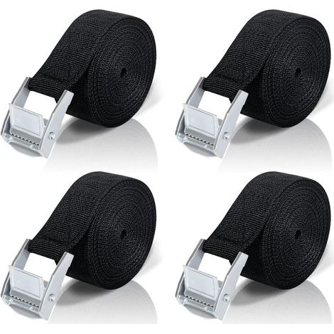 Correas de trinquete，4 piezas，Correas de 5 m para portabicicletas，correa de sujeción negra，correas de amarre con cierre de pinza (1/5)