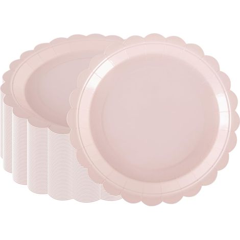 Assiettes En Carton - 50 Pièces - Forme Fleur Rose - 23 Cm - Pour Fête Prénatale Et Mariage (1/5)