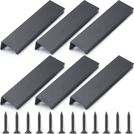 Lot de 6 Poignées d'Armoire Noir, 120mm Invisible Poignee de Meuble en Aluminium pour Cuisine, Commodes, Placards et Tiroirs - Distance du Trou-96mm (1/5)