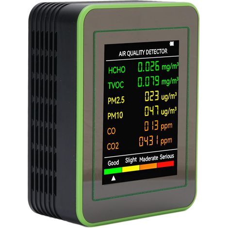 Détecteur de qualité de l'air CO2 TVOC HCHO PM2.5 PM10, testeur Portable couleur LCD affichage numérique noir vert (1/5)