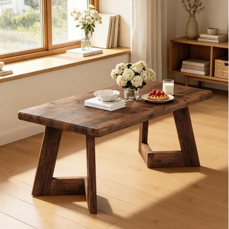 Tavolino rettangolare stile country 120 x 60 x 51 cm in pannelli di particelle marrone rustico (1/5)
