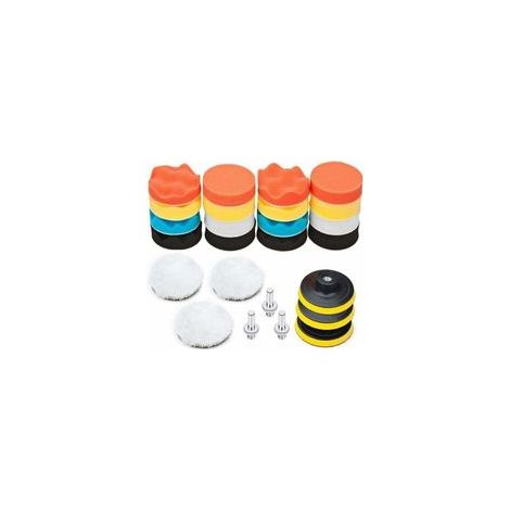 25Pcs Pollisage Voiture Kit, 75mm Éponge Disque de Polissage, Embout Polish pour Perceuse, Brosse a Polir pour Meuleuse,Tampon Lustrage avec M10 Adaptateu