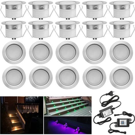 Lot de 20 spots encastrables LED Bluetooth RGBWW – Ø45mm dimmables – Étanches IP67 – 12V pour piscine et escalier – Blanc chaud et couleurs RGB - DC12V