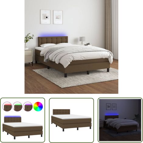 The Living Store Boxspringbett mit Matratze & LED Dunkelbraun 120x200 cm Stoff - Boxspringbett - Doppelbett - Lattenrost - Bettsofa - Schlafsystem (1/5)