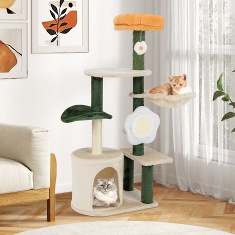 Arbre à Chat à Fleurs Mignon Tour Moderne pour Chat avec Perchoir Supérieur en Peluche Condo Confortable Griffoir et Planche en Sisal Coloré (1/3)