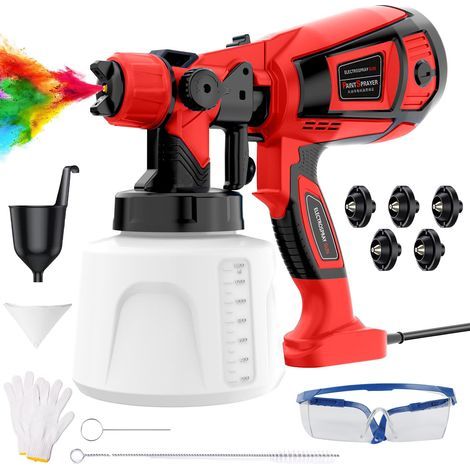 Pistolet à Peinture Électrique 650W 1400ml avec 6 Buses, 3 Modes de Pulvérisation, Tête Amovible, Réglage Débit d’Air et de Peinture – Pulvérisateur pour Intérieur et Extérieur