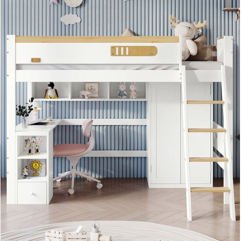 cama infantil alta con escritorio y armario 90x200 OKMYHOME (1/5)