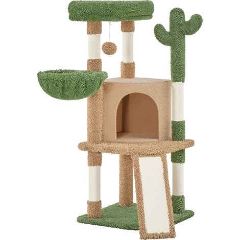 Homevive Árbol rascador de Cactus, Altura 106,5 cm, Estable árbol para Gatos con Plataforma de observación, Cueva para Gatos, Troncos de sisal, marrón y Verde
