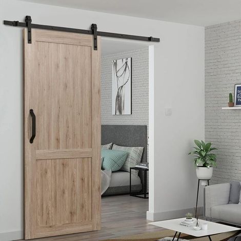 Enowelir Kit de ferrures pour porte coulissante en bois - Acier - Aspect antique - 6FT - jusqu’à 120 kg (1/4)