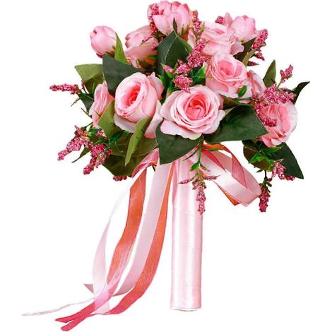 Demoiselle d'honneur tenant un centre de table de fleurs artificielles, roses artificielles, bouquets de demoiselles d'honneur, bouquets de mariée à main pour cadeau de cérémonie et fête-Pink