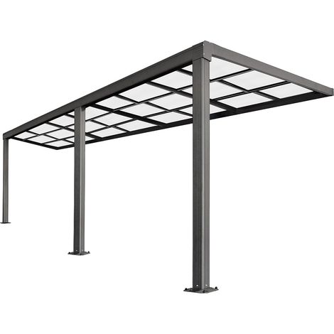 Vente-Unique – Pergola adossée en aluminium 588x300cm – Toit coulissant rétractable – Surface 18m² – Résistance au vent 100 km/h – Gris anthracite (1/3)