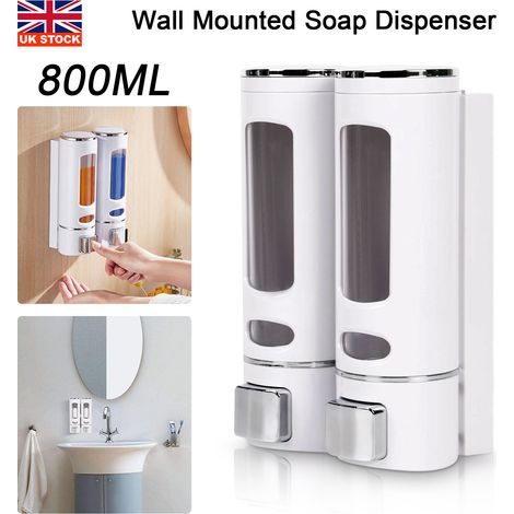 Wall-Mounted Soap Dispenser 800ML Hand Soap Dispenser Wall Mounted Double Liquid Shampoo Shower Gel Dispenser Washroom Lotion Dispenser for Bathroom Restroom Hotel (1/5)