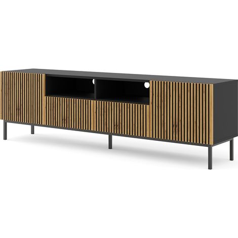 Mueble TV 2 puertas 2 cajones 200 cm Philaé Madera y Negro