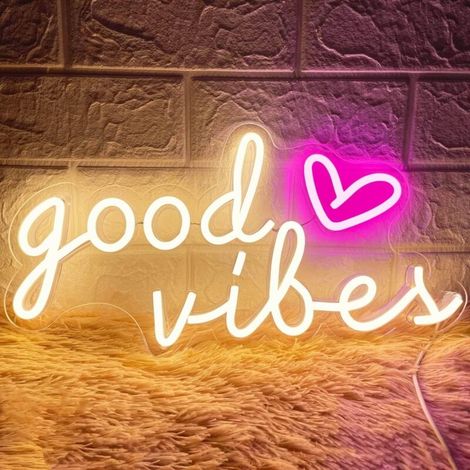 Enseigne néon « Good Vibes », LED blanc chaud alimentée par USB pour chambre, pièce, fête d'anniversaire, mariage, salon de coiffure, bar, maison, repaire de fille (1/5)