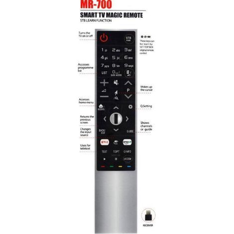 Kompatibel mit LG-Fernsehern. Die Ersatzfernbedienung MR-700 Magic für Smart-TVs ist kompatibel mit den LG Magic-Fernbedienungen AN-MR700, AN-MR600 und LG AN-MR650 und ist erhältlich. (1/5)