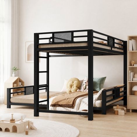 Lit mezzanine d’angle en métal noir 90x200 et 140x200 OKWISH (1/5)