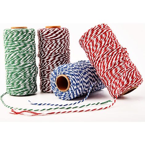 Corde Macrame 100 m Corde Coton pour l'Emballage de Cadeaux, Decos de NoëL, Ficelle Jardinage, Artisanat - DiamèTre 2 Mm Rouge + Blanc + Bleu + Vert (1/5)