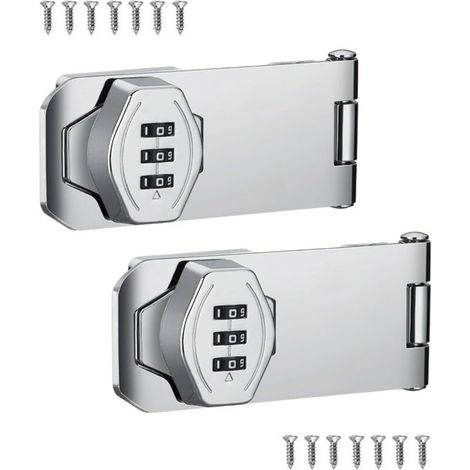 Lot de 2 serrures de sécurité pour portes coulissantes, serrures rotatives à combinaison argentées pour armoires, portes de grange, salles de bains, espaces extérieurs, garages et jardins (1/4)