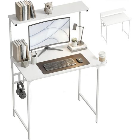 HOMCOM Computer Desk, 80cm Home Office Study Table with Hutch Shelf, White