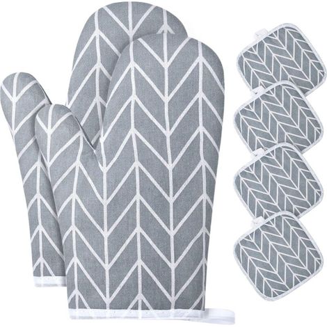 Guanti da forno, 1 paio di guanti da cucina in cotone con 4 presine, guanti da forno lavabili, guanti da cucina antiscivolo, guanti da cucina resistenti al calore per barbecue e cucina (grigio)