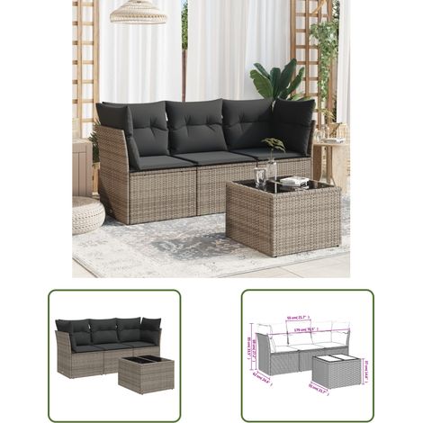 The Living Store 4-tlg. Garten-Sofagarnitur mit Kissen Grau Poly Rattan - Gartenmöbel - Esszimmergarnituren - Rattan Möbel - Outdoor Sofa - Lounge Set (1/3)