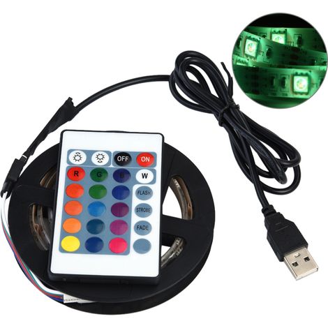 Bande LED USB 5050 RGB époxy étanche 5V avec télécommande infrarouge, fond sept couleurs pour téléviseurs et ordinateurs, couleur RGB étanche. (1/5)