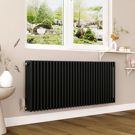 AICA 600x1460mm Black Horizontal Traditional Radiator Cast Iron 4 Column Heating UK (1/5)