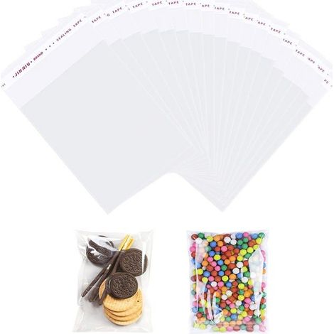 Lot de 100 sachets transparents en cellophane 6x8cm, refermables, pour bonbons, bijoux, cadeaux, etc. (1/5)