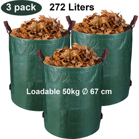 3X Gartensack Gartenabfallsäcke Abfallsack XXL Garten Tasche Garten Laubsack 3 Griffe Rasensack 272L