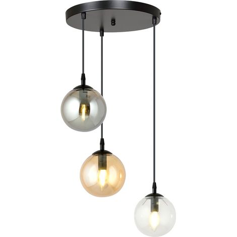 Lampada a Sospensione Cosmo, Acciaio verniciato a polvere, Vetro, Nero, Grigio, Ambra, 40x100x40 cm