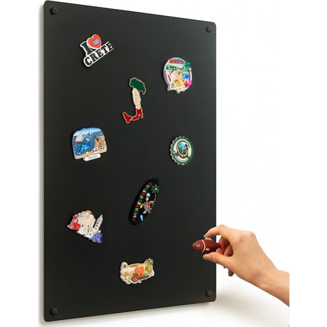 Tableau magnétique mural avec installation rapide métal peint en noir pour souvenirs et aimants de voyage pour notations et photos 50 x 80 cm
