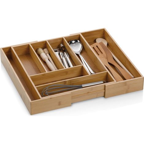 Range-couverts en bambou pour tiroirs 35-58 x 43 x 6,5 cm, extensible, insert à tiroirs avec 6 ou 8 compartiments, organiseur de tiroirs pour la cuisine (1/4)