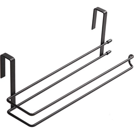 Support Pour Essuie-Tout - En Acier Manganèse - Fixation Sous Placard Ou Sur Porte - Dimensions 28x6,5x9,5 Cm - Noir - 1 Pièce (1/5)