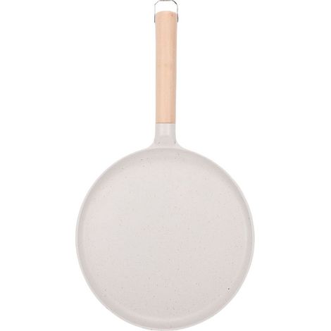 Plaque de cuisson antiadhésive en alliage d'aluminium avec manche en bois pour tortillas, rotis et plats indiens, couleur beige. (1/5)