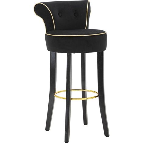 Sgabello da bar Luxy nero in velluto e legno con profili dorati (1/5)