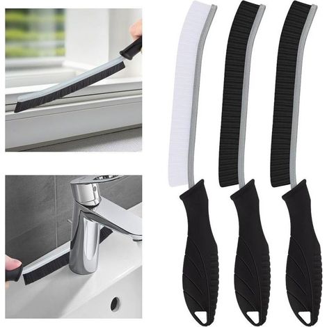 Cleaning Brush - Hard Bristle Cleaning Brush, Grout Brush, Cleaning Tools for Toilet, Bathroom, Home, Bathtub, Sink, Window (3, Black)