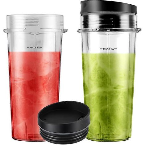 Set mit 2 Ersatzbechern à 473 ml (16 oz) mit Ausgießdeckeln, kompatibel mit den Mixern Nutri Ninja BL770, BL780 und BL660 (1/5)