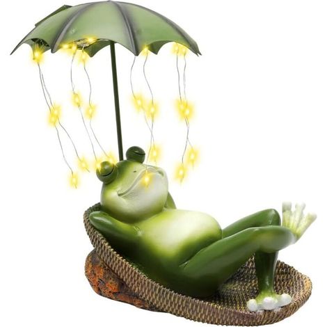 Solarbetriebene Frosch-Gartendekoration, Froschfigur für den Außenbereich, Ornamente für Terrasse, Rasen, Haus und Hof - Crezuo