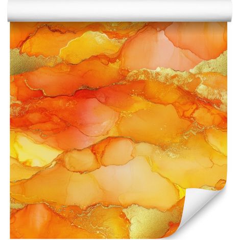 Carta da parati effetto inchiostro oro, pesca, crema e giallo 50x1000 cm (1/5)