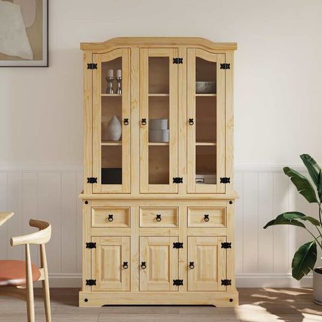 Buffet de Cuisine en Bois Massif Pin du Mexique, Meuble Rangement 112x43x191.5 cm, Couleur Marron, Armoire Vaisselier avec Portes et Étagères pour Salle à Manger Salon (1/5)
