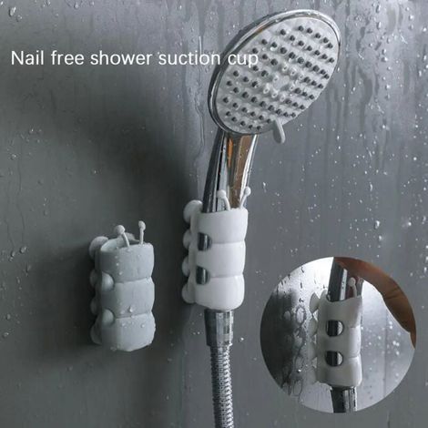 2pcs Supports de ventouse support de pommeau de douche amovible en Silicone support mural pommeau de douche étagère de rangement support accessoires de salle de bain (1/4)