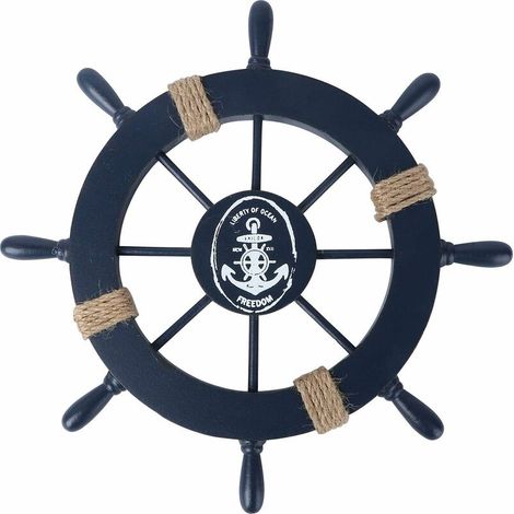 Ahlsen Timón de barco de madera decoración colgante de pared madera azul marino (1/5)