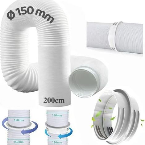 Tuyau d'Échappement de Climatiseur Portable, avec adaptateur, Mobile Tuyau Kit Diamètre de 130 mm/150 mm, longueur 200 cm, Pour Climatisation, Déshumidificateur,Sèche Linge [Classe énergétique A] (1/5)