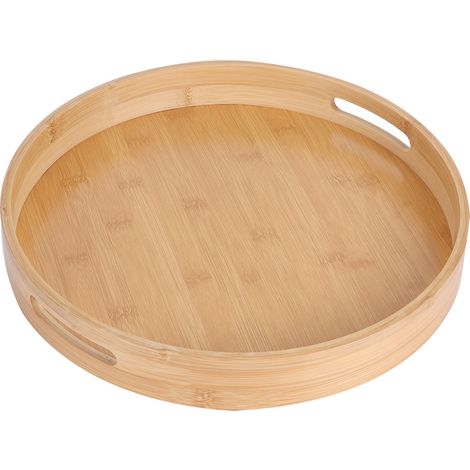 Plateau rond en bambou pour service alimentaire, porte-tasse à thé, idéal pour steak, pain, gâteau, pizza, vaisselle de table (1/5)